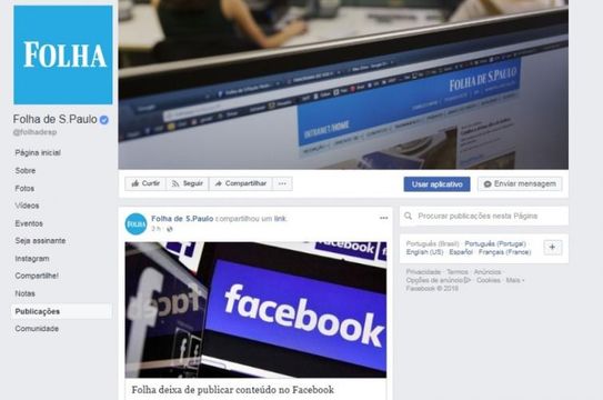 Folha de S. Paulo rompe com o Facebook